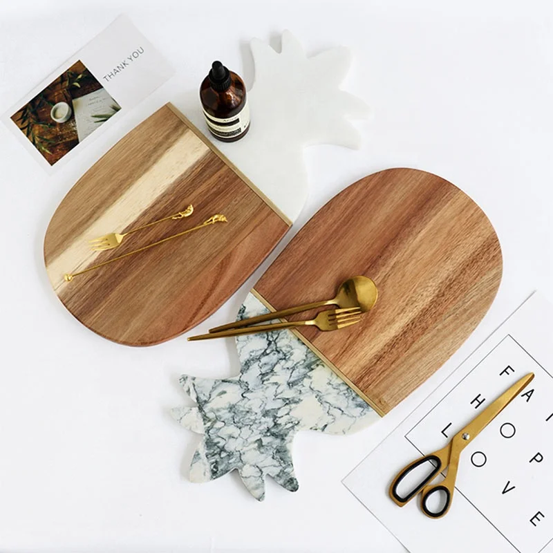 Оптовая продажа, разделочная доска из дерева акации и мрамора в форме ананаса, современный дизайн