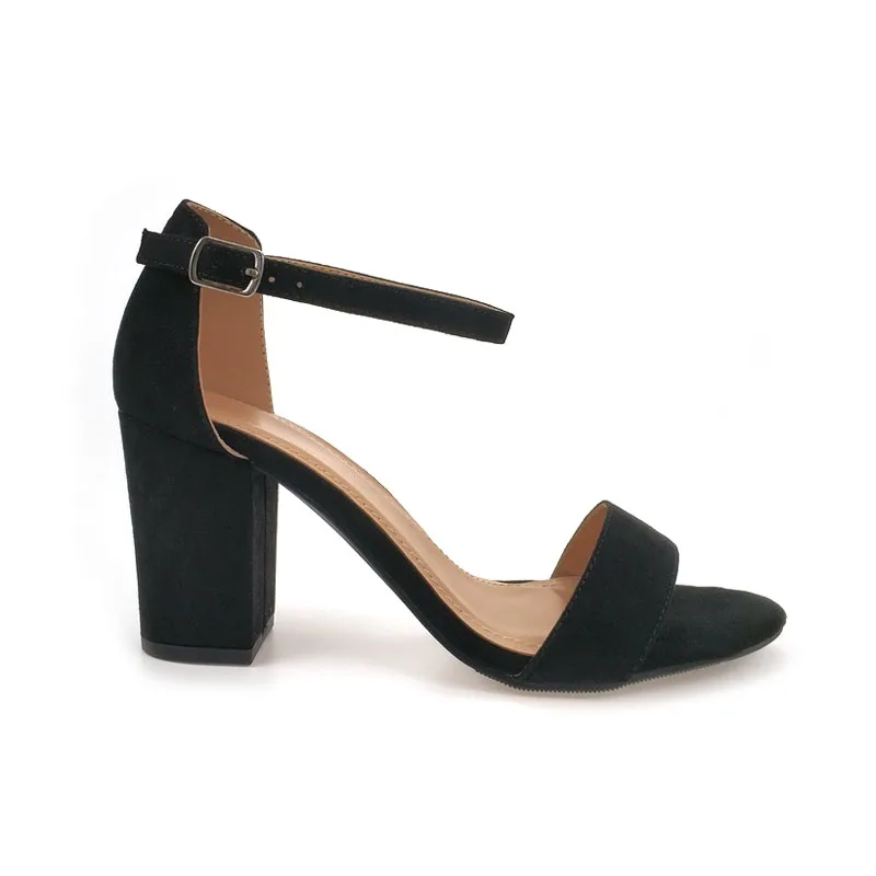 Женские замшевые туфли, сланцы, квадратный задний каблук, удобная обувь, роскошные модные сандалии на массивном каблуке, цвет черный, Китай