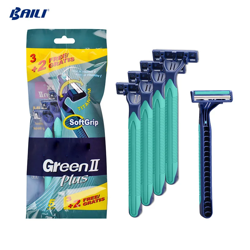 5 Pcs pivoting head plastic rubber mixed handle 2 twin blade disposable razor