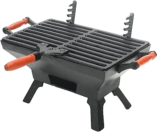 BBQ Indoor Outdoor Portable Steak Chicken Meat Camping Picnic Party BBQ Smoker Small Rectangle Cast Iron Charcoal BBQ Grill