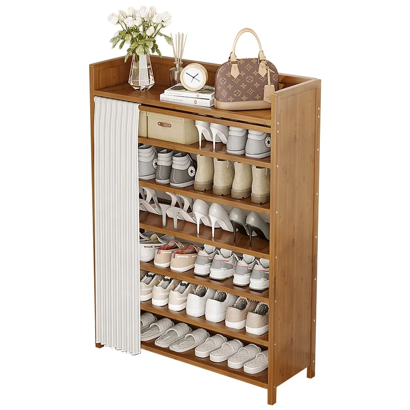 50/70/80cm 7 Tier Minimalist Hallway Living Room Foldable 6 Wooden Shoe Organizer Storage Stands Racks Cabinet for Home