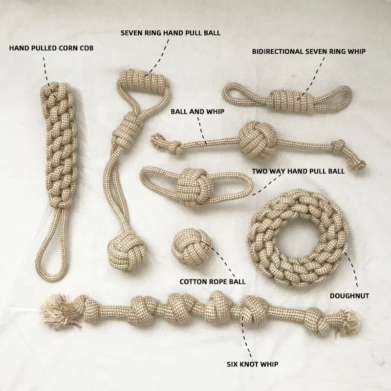 Manufacturer 9 Packs Sustainable Natural Cotton Hemp Organic Tough Rope Dog Toy Chew Set Hemp Dog Toy