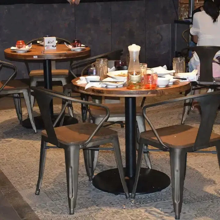light luxury Fshaoyu Restaurant Furniture Industrial Vintage Style Loft Iron Wooden Dining Table For Fast Food Cafe Coffee Shop