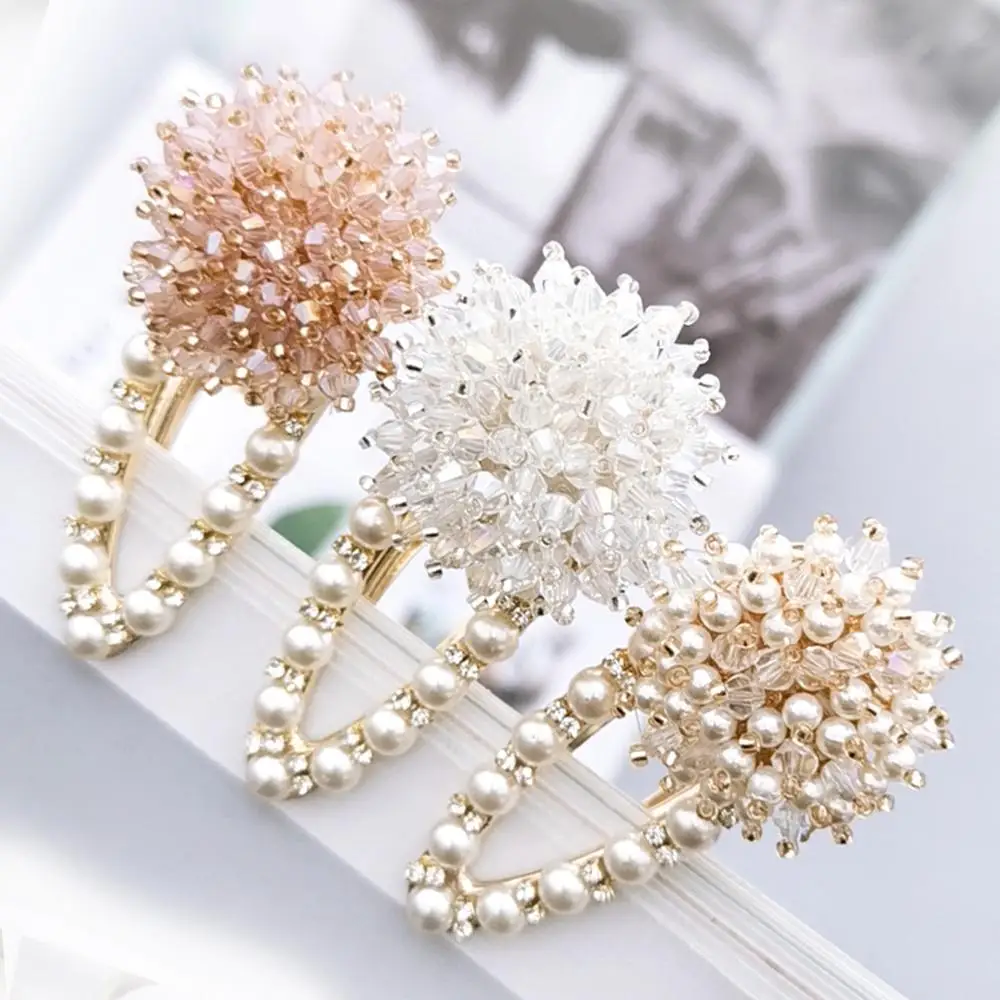 Ins Female Side Bangs Clip Net Red  Rhinestone Side Clip Crystal Clip Pearl Hairpin
