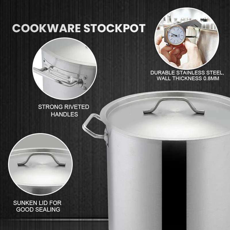 DaoSheng Best Selling 15 Quart Stainless Steel Stock Pot For Stewing 3 Layers Compound Bottom Cooking Pots