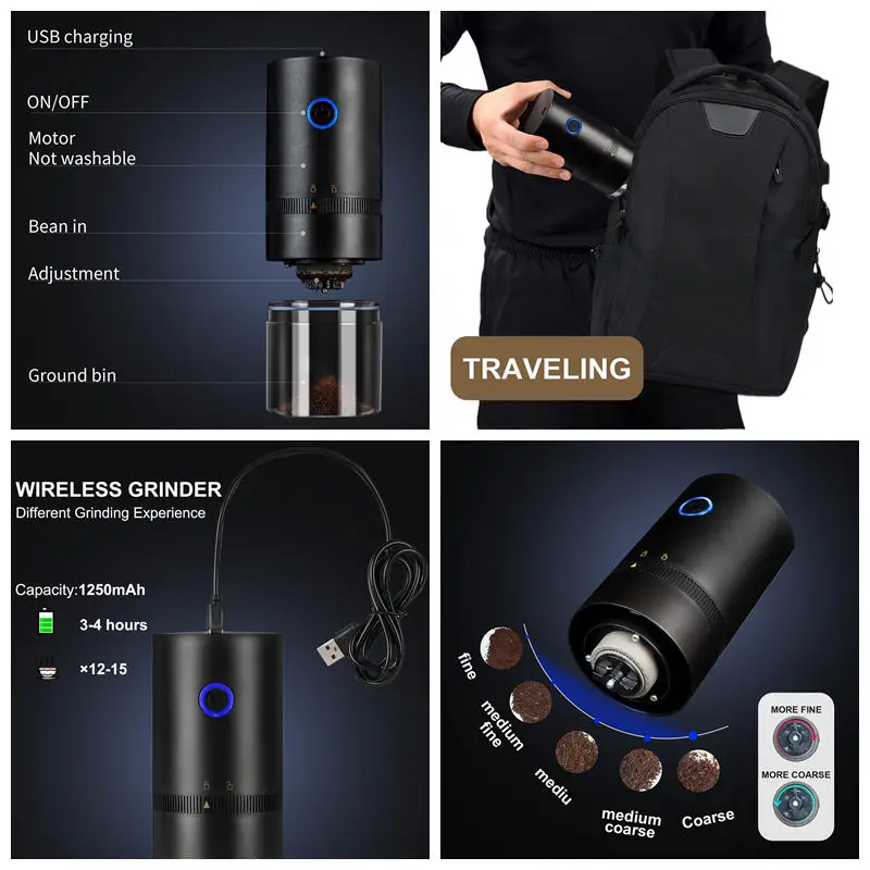 Wholesale Portable USB Electric Rechargeable Grinder Electric Coffee Bean Grinder House Office Outdoor Small Grinding Machine