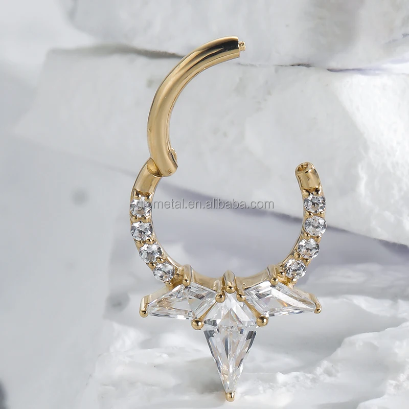 Giometal 14K Solid Gold Pearls Daith Septum Clicker ear piercing Nose body jewelry Wholesale Seamless Hinged Segment Ring