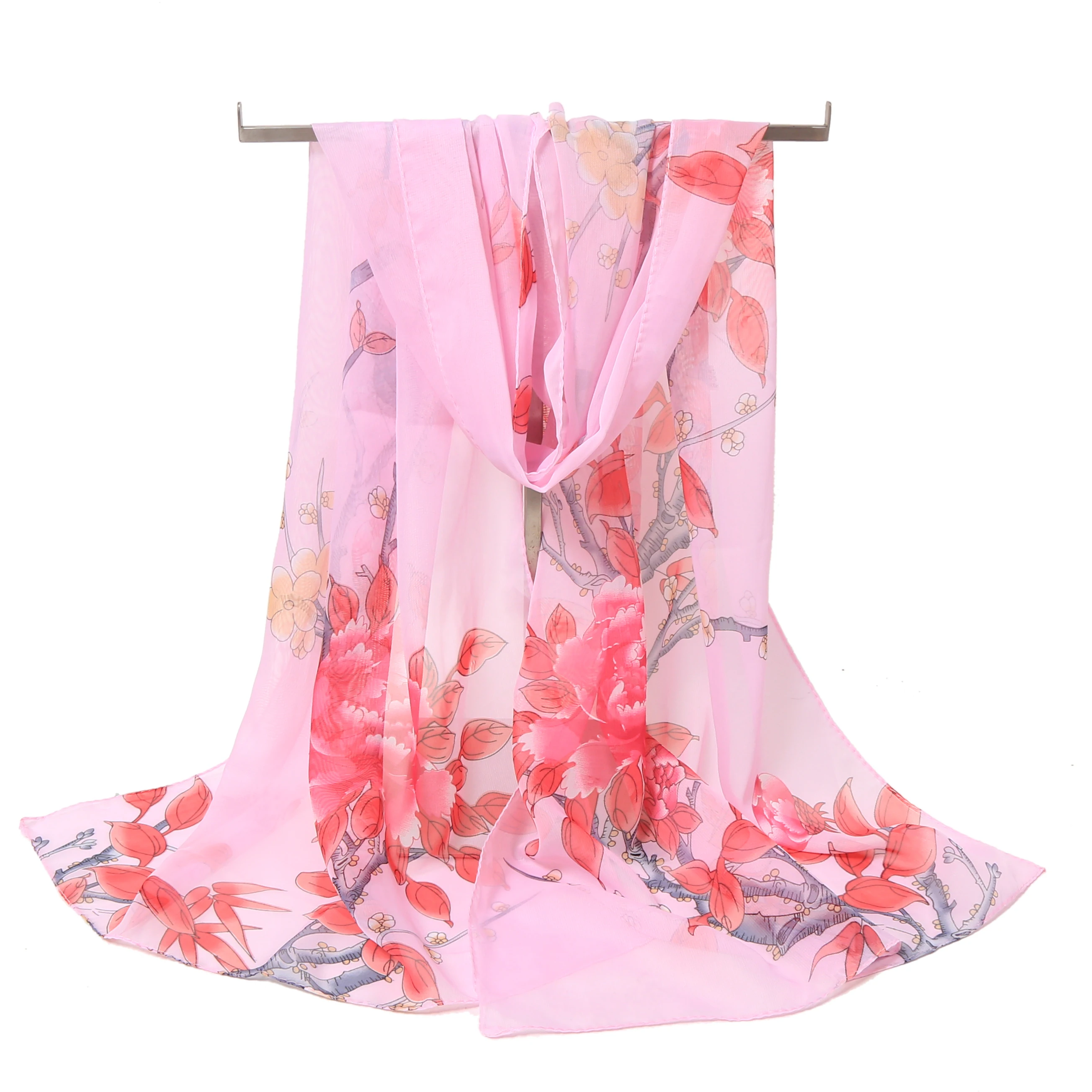 Beautiful White Printed Silk Chiffon Georgette Scarf Elegant Square Style Shawl Summer Sun Protection for Women