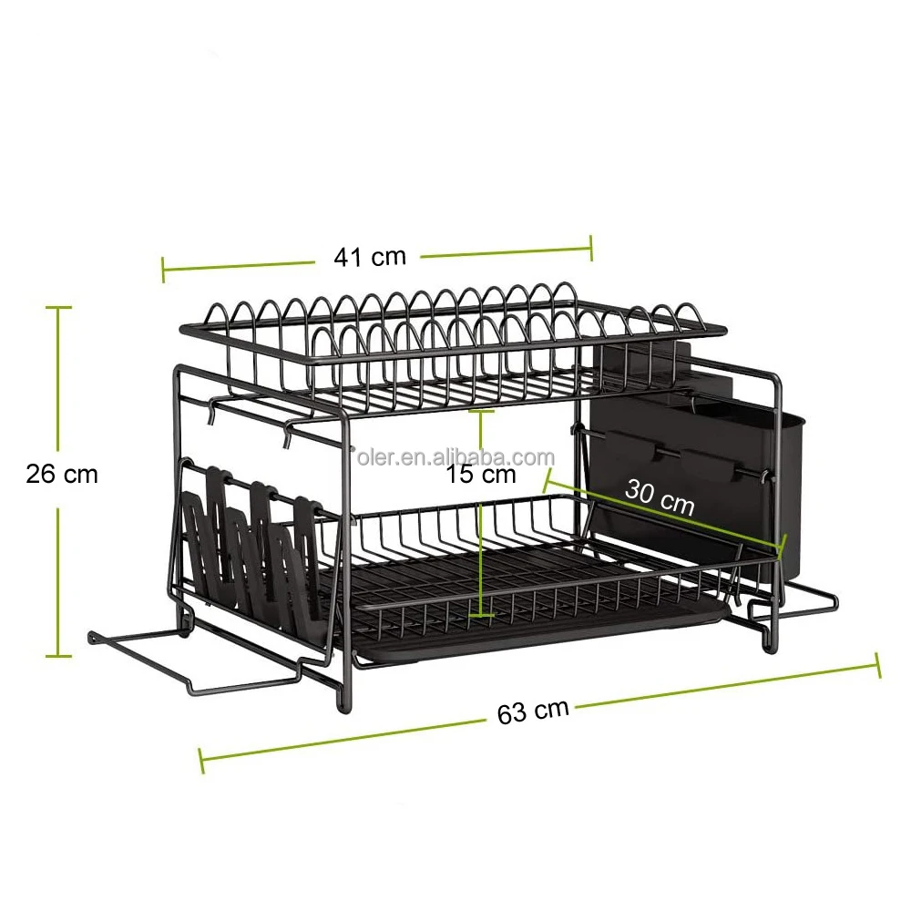 Home Organizer 2 Tier Dish Drying Rack Standing Type For Kitchen With Cup Holder And Drain Board Set
