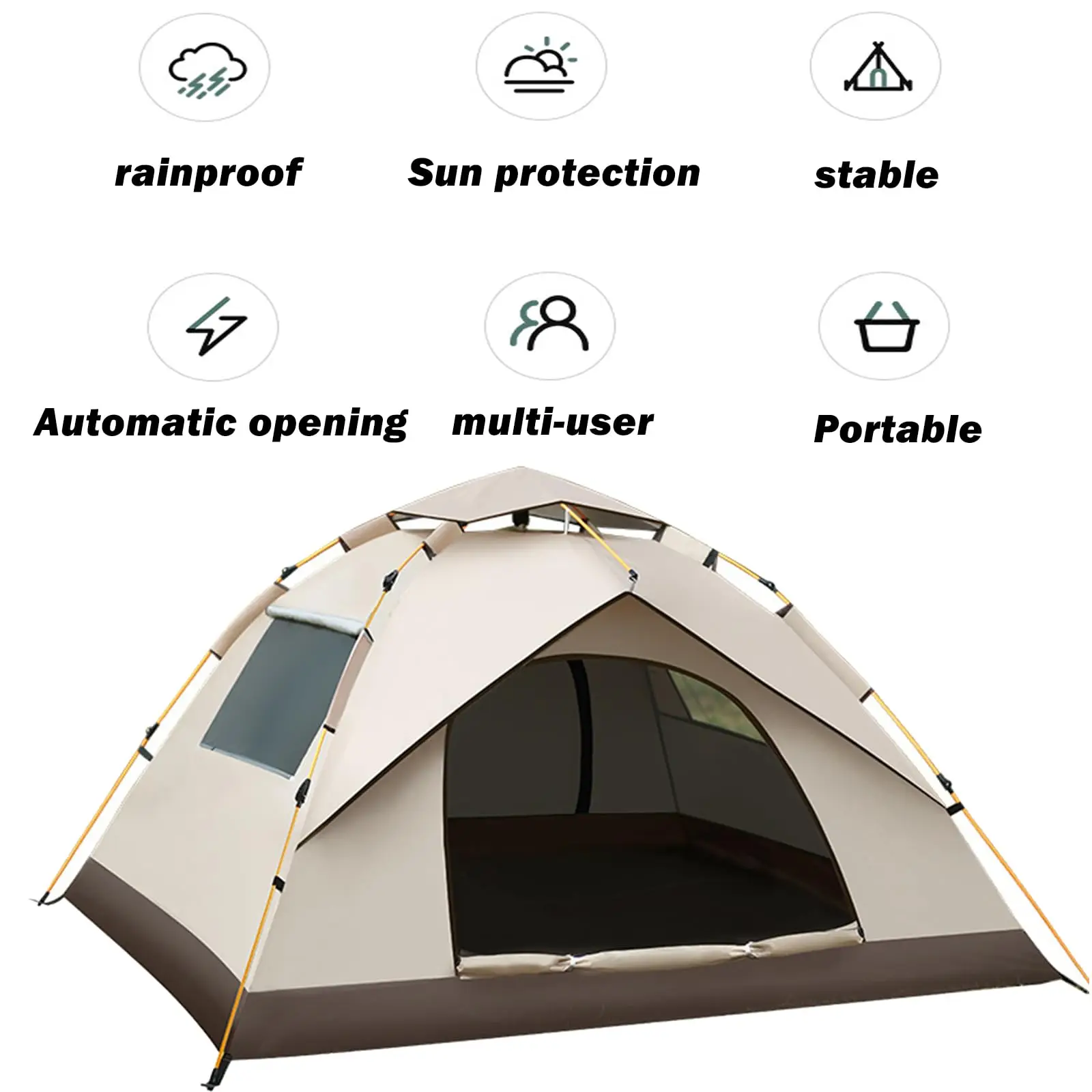 2-3 Person Outdoor Tent Waterproof Family Tent Easy Up Double Layer Anti-UV 2 Window 2 Doors Tent for Camping  Hiking Traveling