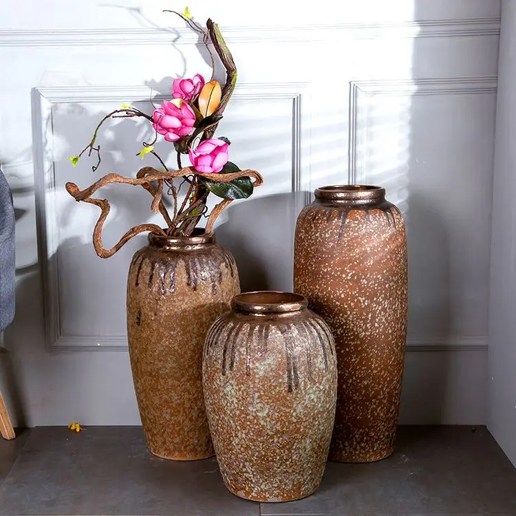 Ваза для пола, оптовая продажа, Элегантные вазы для гостиниц и офиса в ретро-стиле Dekor, нефрироны De Suelo, новые серые керамические вазы в китайском стиле, большие высокие напольные вазы