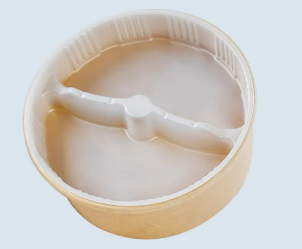 Disposable paper bowl with circular PP inner tray vegetable and fruit separation container