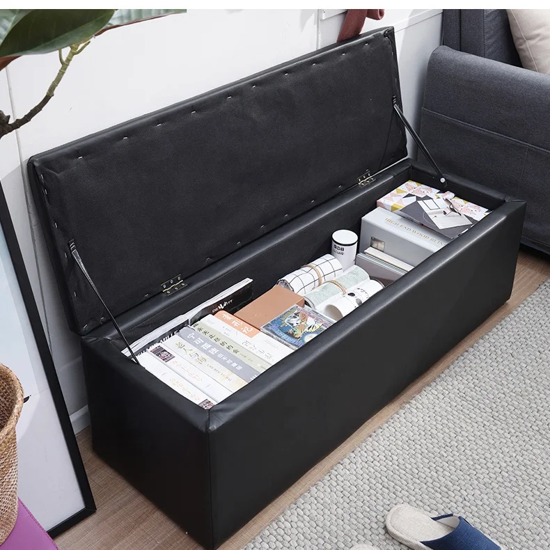 Large Leather Upholstered Seat Stool Shoe Rack Waterproof Organizer Folding Storage Bench Ottoman