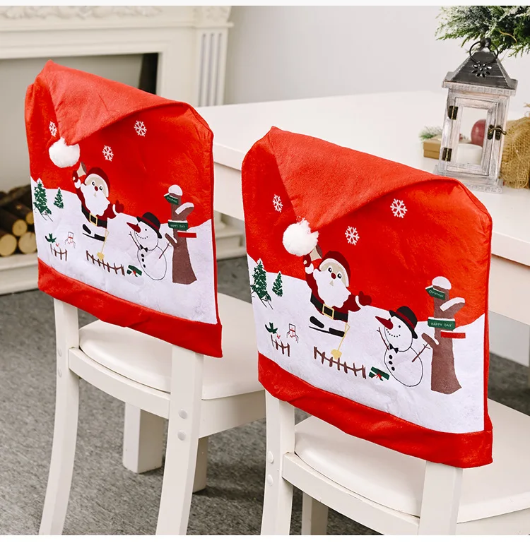 Christmas Chair Decorations Non-woven Fabric Xmas Seat Chairs Covers Christmas Dining Chair Cover Slipcover