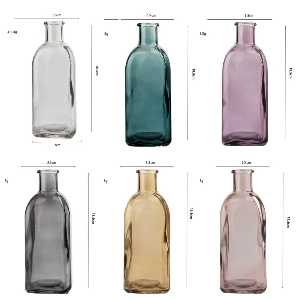 nordic creative square borosilicate coloured new gold rim blue wide mouth luxury wedding crystal brown glass vase