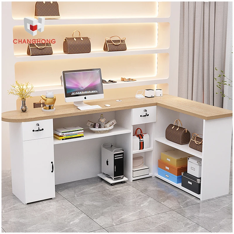 Прямая Продажа с фабрики, простой деревянный L-образный стол для кассовых столов, розничный магазин и сумочка, стойка для наличных