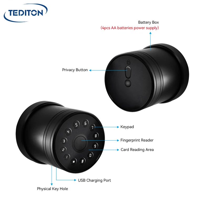 Tediton Magnetic High Quality Wifi App Code Intelligent Front Door Fingerprint Smart Gate Lock