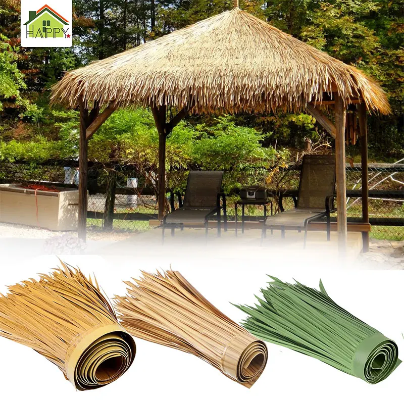 Outdoor Portable Large Patio Bar Straw Grass Roll Artificial Synthetic Plastic Thatch Tiki Hut Roof
