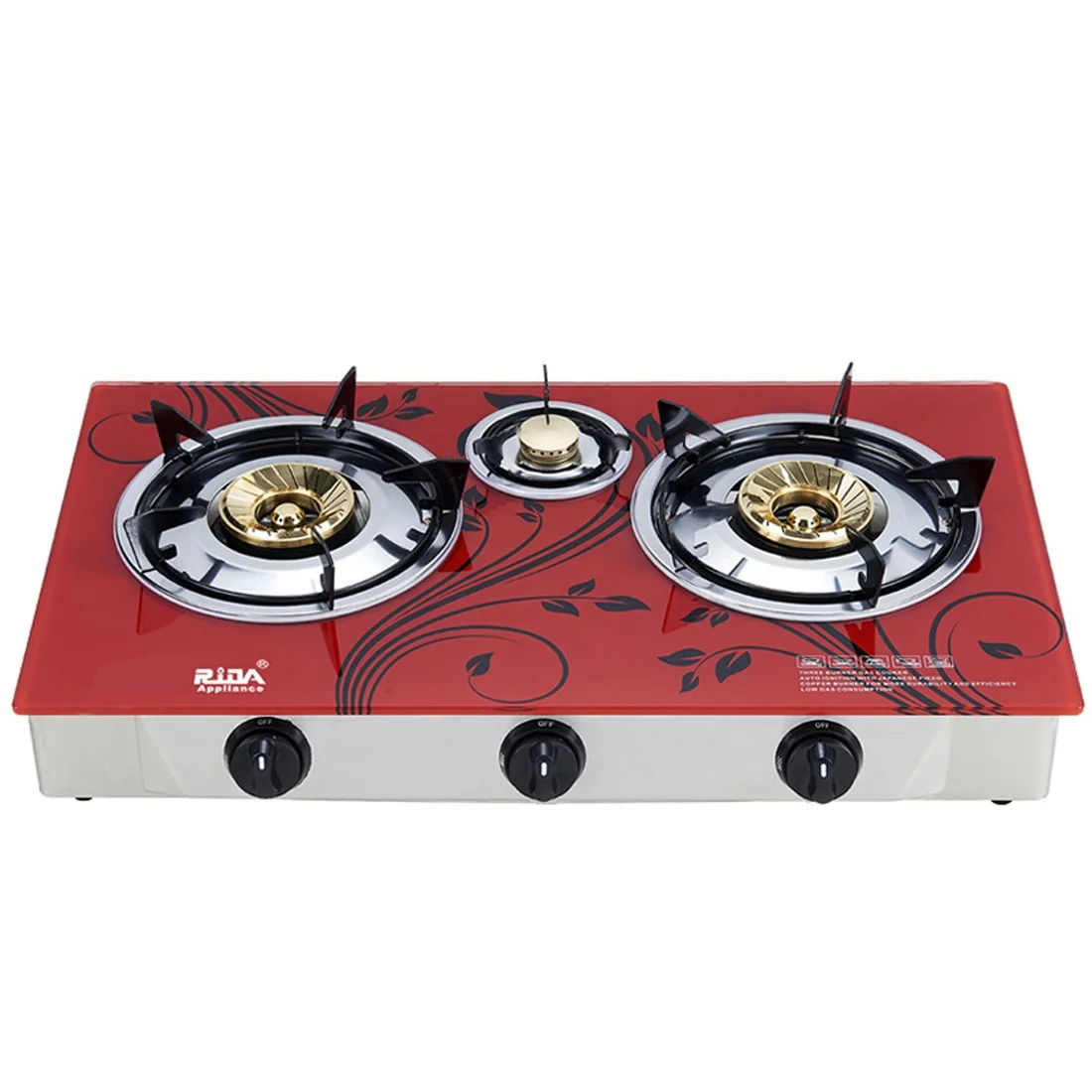 China cheap price home use 3 burner 7mm tempered glass table top gas cooker gas stove