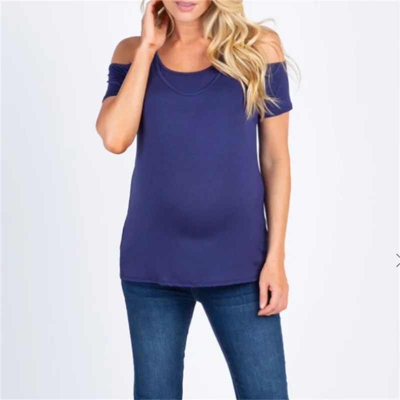 Navy Blue Cold Shoulder Maternity Nursing Top fashionable woman watches top 2021