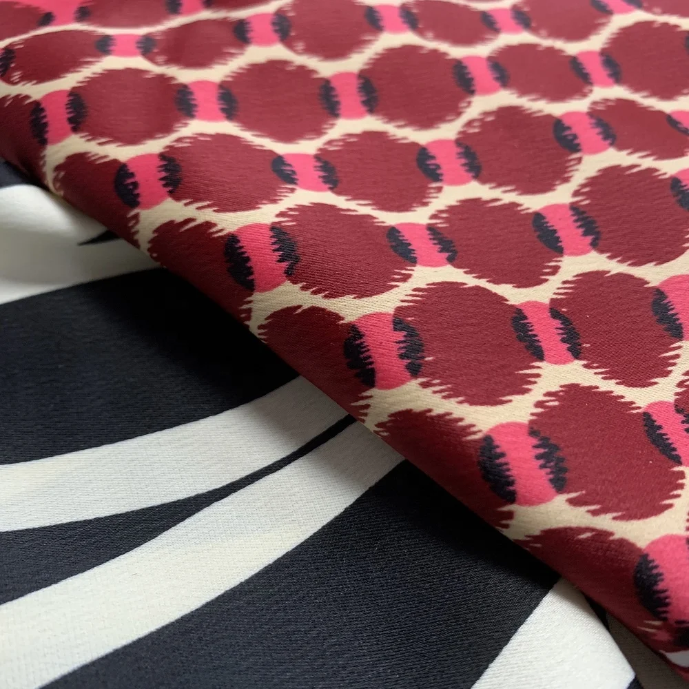 2024 Colorful Print Design 97%Polyester 3%Spandex French Crepe Satin Woven Fabric For Women Evening Dresses