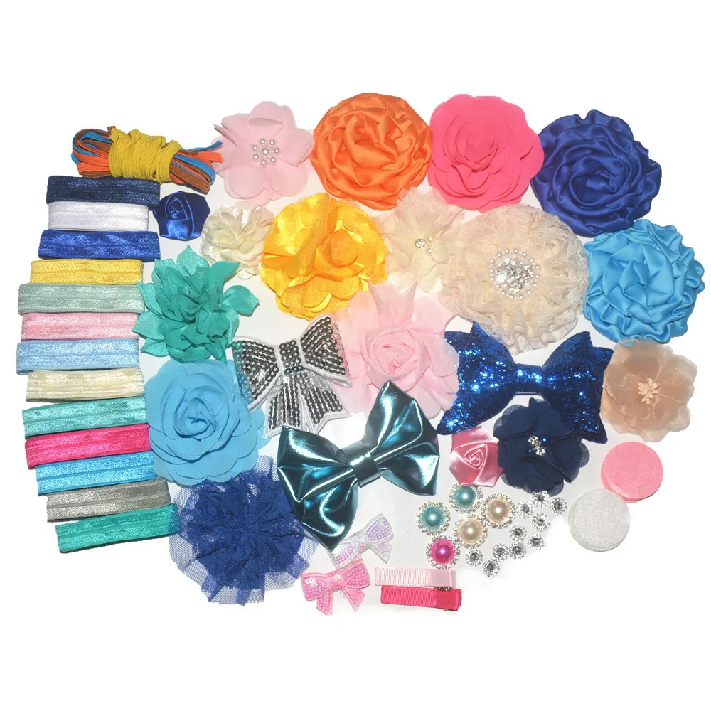 66 шт./компл. набор повязок на голову эластичный/бант/цветок/стразы аксессуары для волос для девочек «сделай сам»