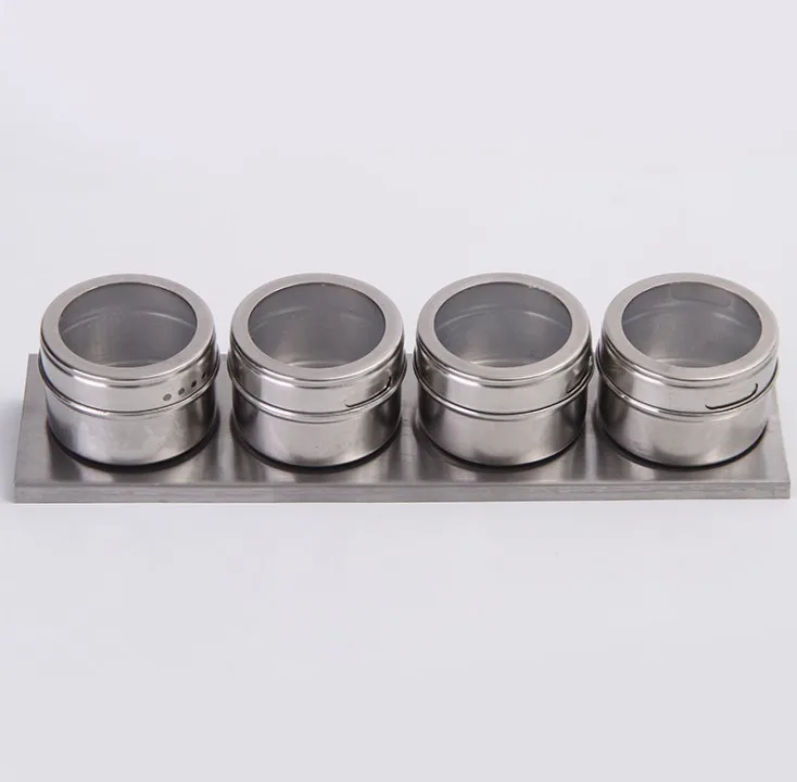 Magnetic Spice Tins With Wall Mounted 12pcs Stainless Steel Spice Jars With Rack Storage Magnet Spice Containers With Clear Lid