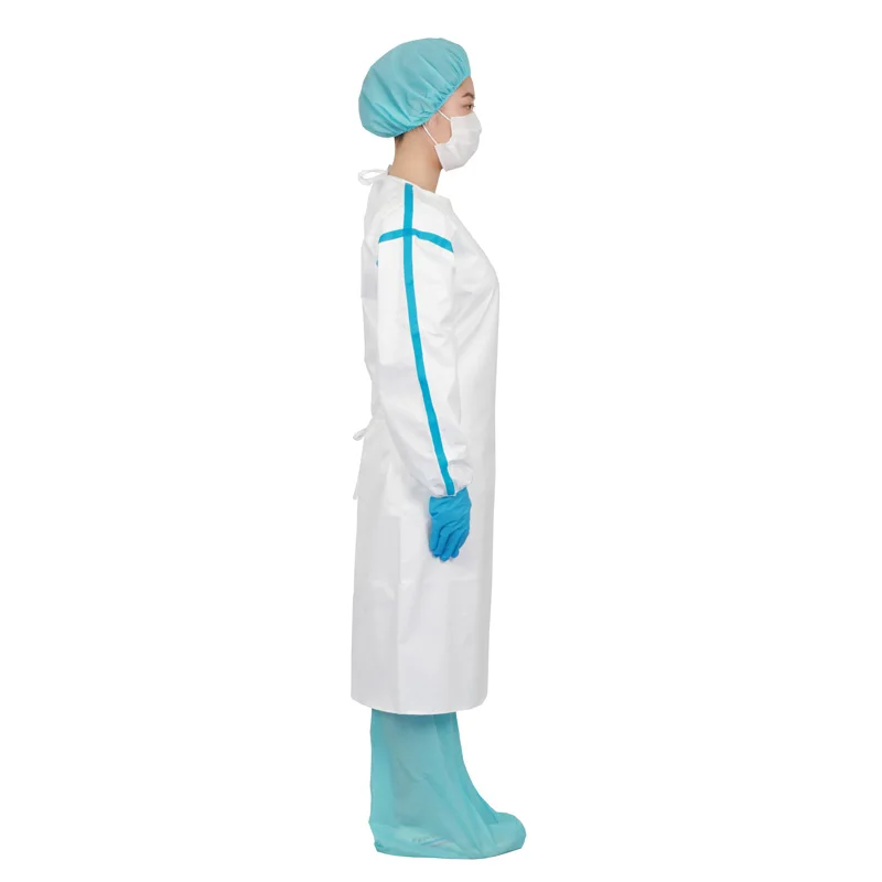 Level 4  Disposable Clothes Isolation Gown Non Woven Safety Coverall PP+PE Clothing with Elastic Cuffs