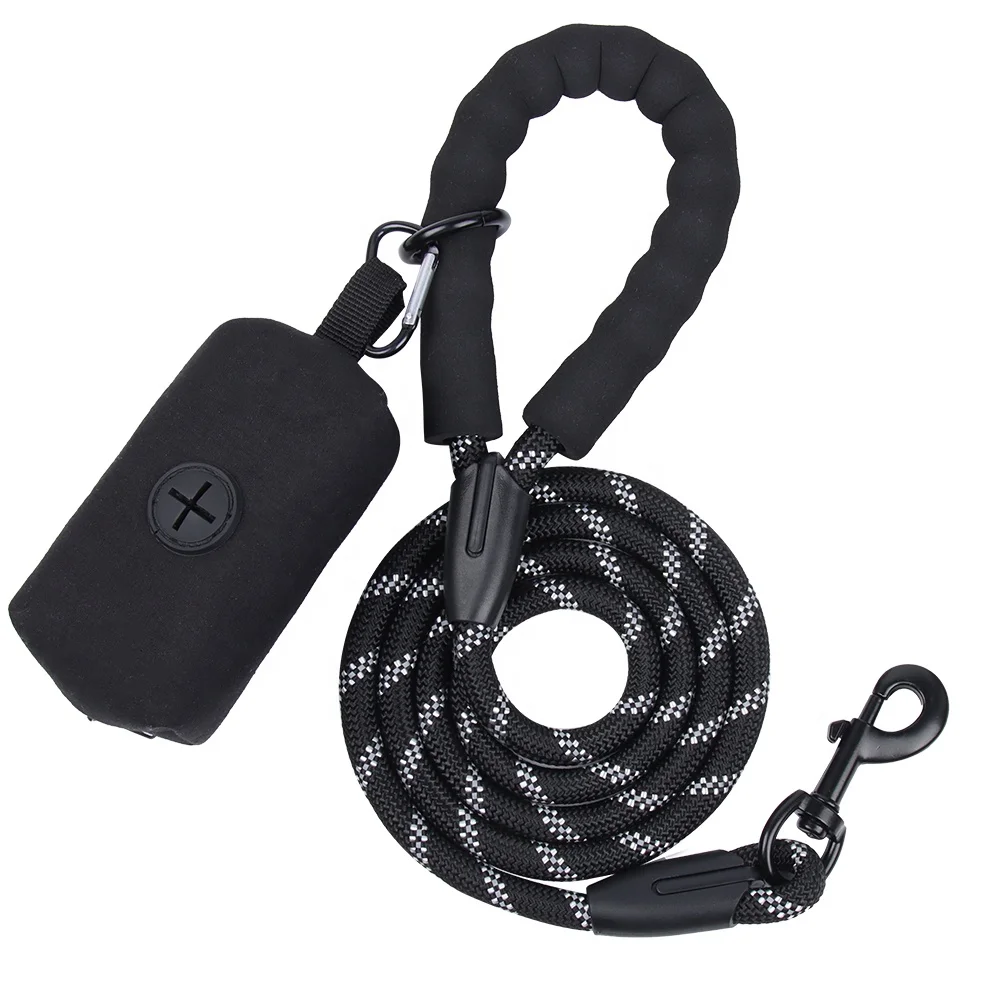 YAKEDA Heavy Duty Training Soft Handle Round Reflective Rope Pet Cat Dog Leash with Poop Bag Waste Bag Dispenser