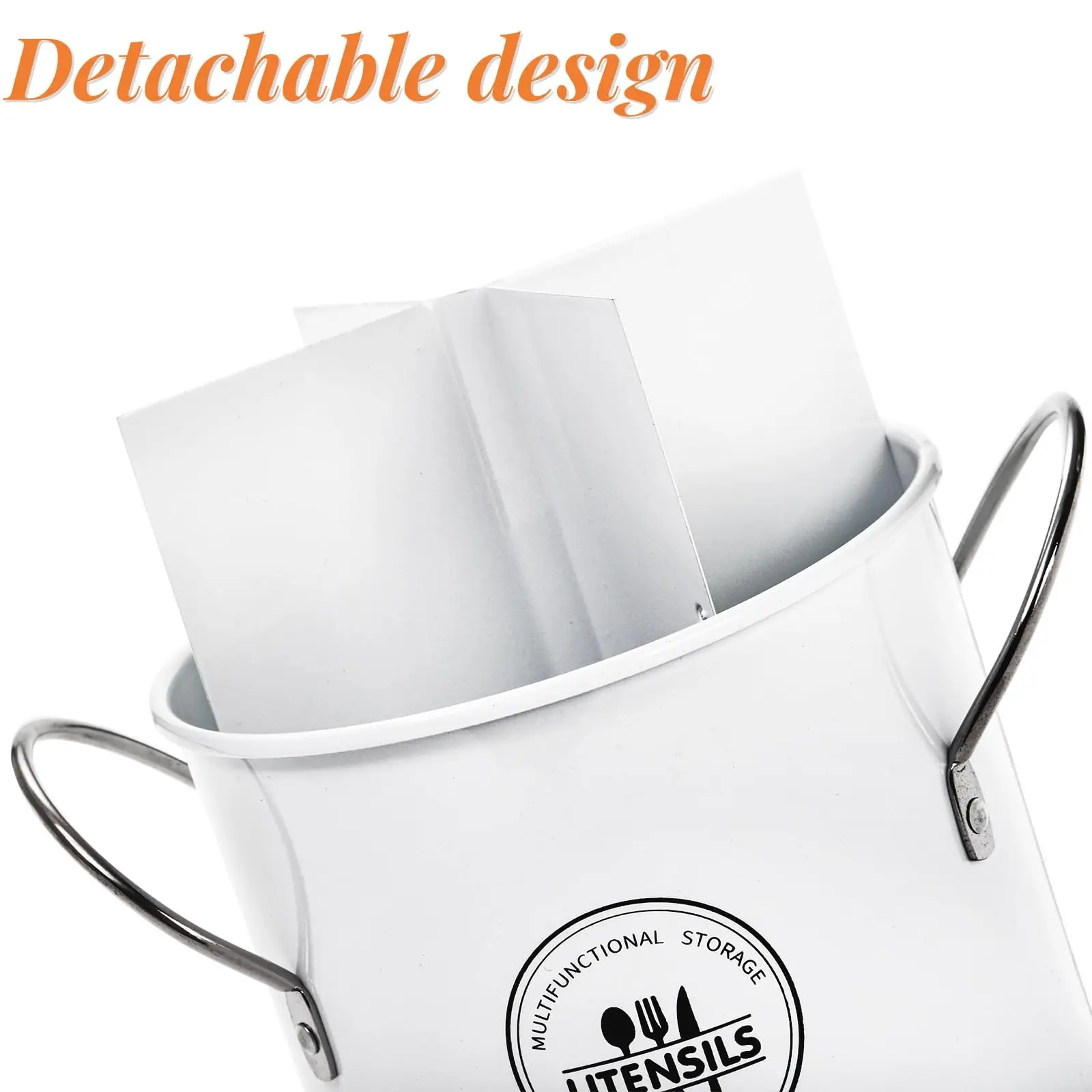 Farmhouse Utensil Holder 4 Compartment Metal Utensil Holder with Removable Divider For Kitchen Countertop