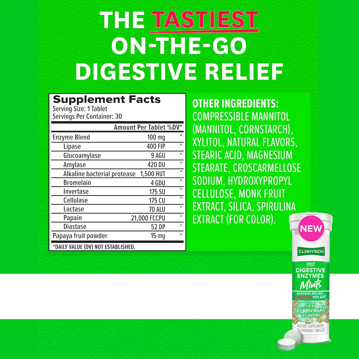 High Quality Peppermint Flavor Daily Digestive Enzymes Mints Reduces Bloating & Digestive Upset For Adult