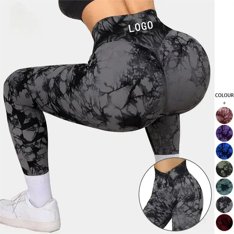 womens TieDye leggings ribbed black high waist seamless Green purple Red tie dyed scrunch butt push up leggings