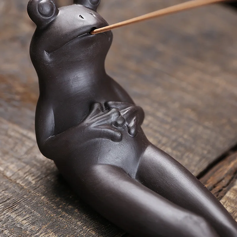 Ceramic Incense Burner Ash Catcher Frog Sculpture Incense Stick Holder Figurine for Yoga Meditation Decoration