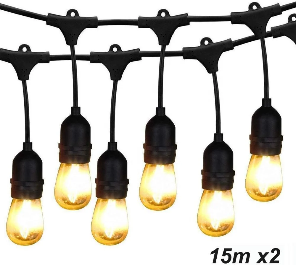 Double Sets Package Outdoor Led String Lights 16pcs 2W LED S14 Bulbs Festival Decorative String Lights for Bedroom Wedding