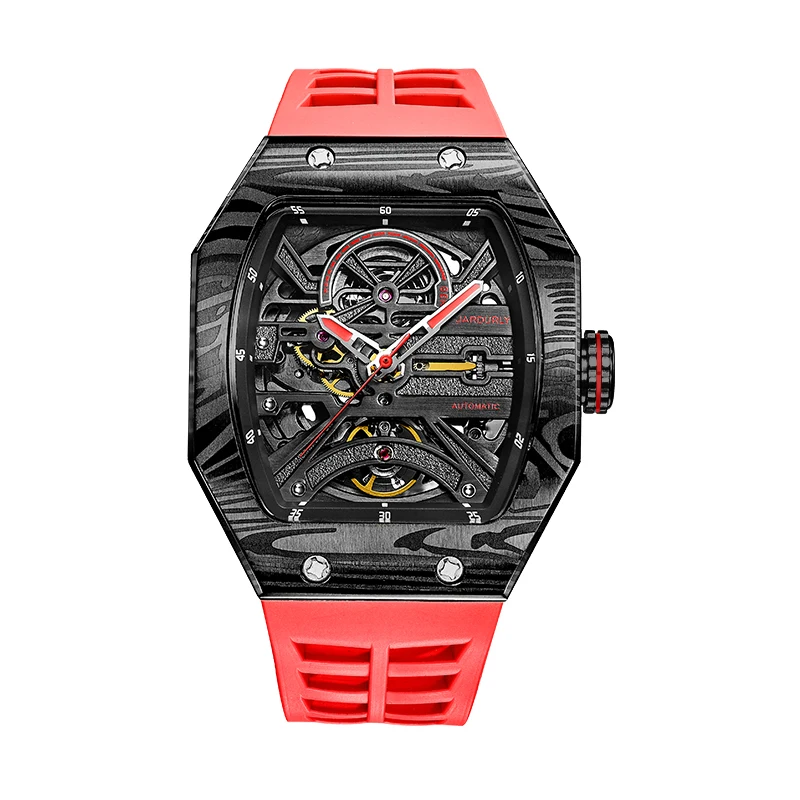 JINLERY Square Skeleton Automatic Mechanical Watch with  Waterproof Luminous Sapphire Mirror Wrist Watches For Man