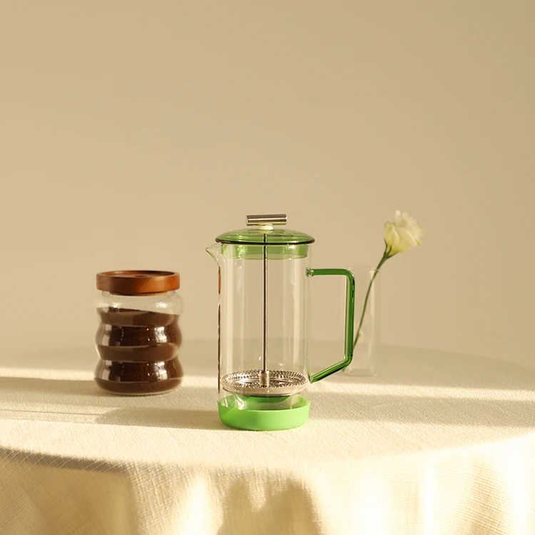 French Press Coffee Tea Brewer Pot Maker Kettle Heat-resistant Stainless Steel Borosilicate Glass Plunger Coffee Pot With Scale