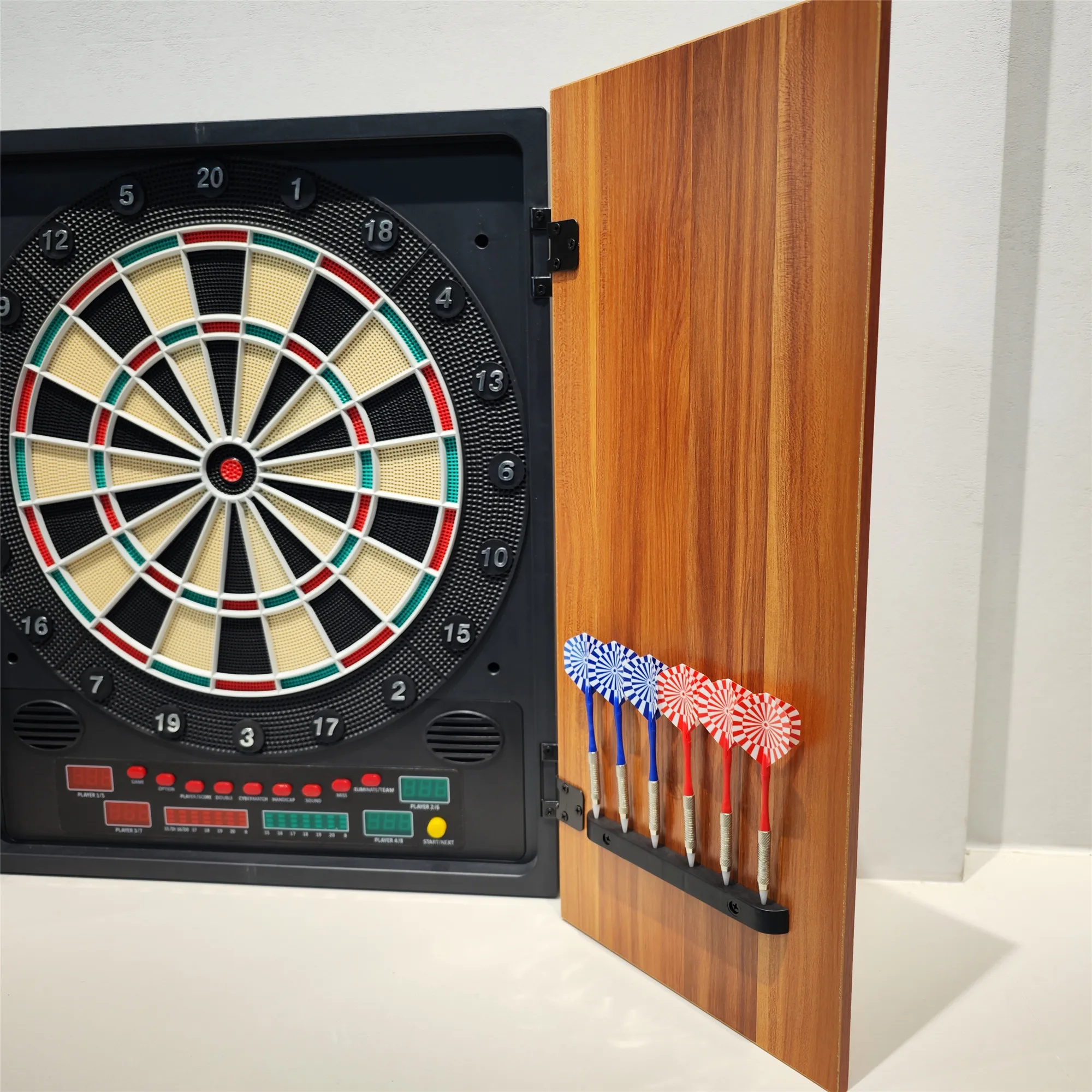 Electronic Dartboard Cabinet with Soft Tip Darts Powered by Adapter