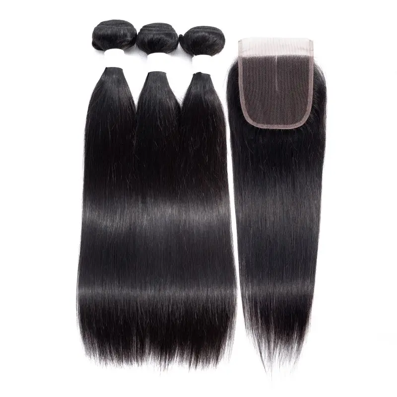 3 bundles with closure straight Brazilian Hair With straight Brazilian Hair Lace Frontal Closure DHL Free Shipping