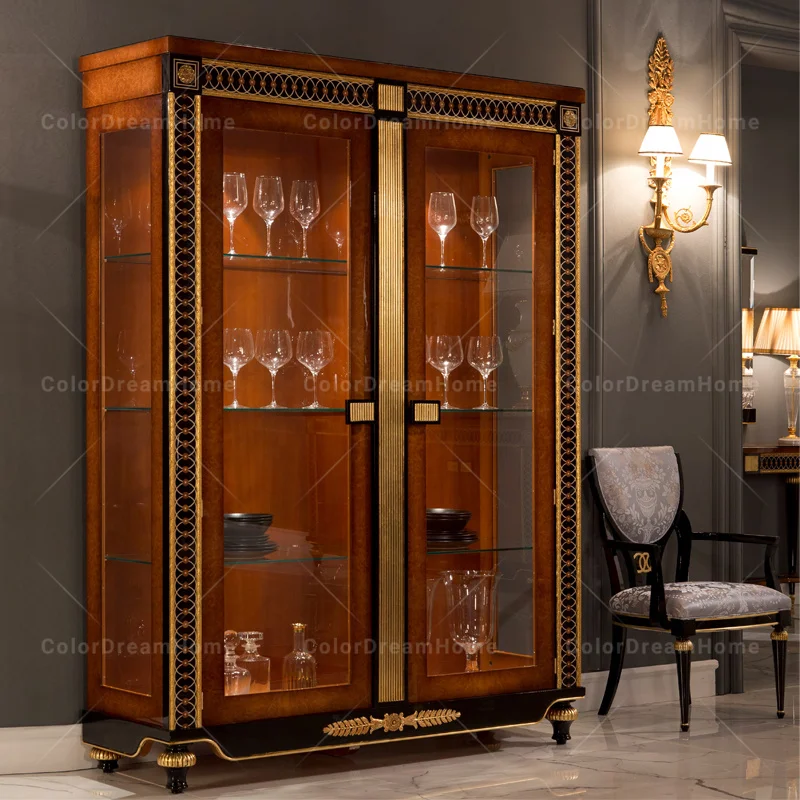 Royal furniture luxury glass cabinet dining room wine rack wood