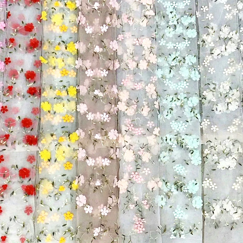 Hot Sale Colorful Cute Child Girl Lace Design Embroidery Fabric Wholesale Price 3d Small Flower Fabric