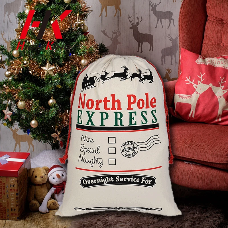 Модные тканевые подарочные носки HighKing на шнурке для хранения носков в виде Санты, тканевые Рождественские Сумки