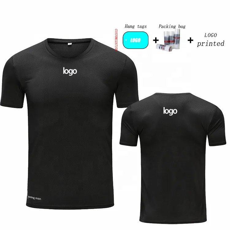 Wholesale hot selling black t-shirt with custom logo sports fitness workout t-shirt men