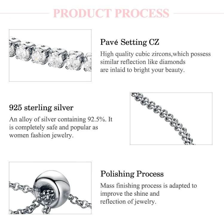 Real 925 sterling silver Adjustable tennis Crystal CZ Charm Bracelet for women Jewelry making fashion HOT SALE