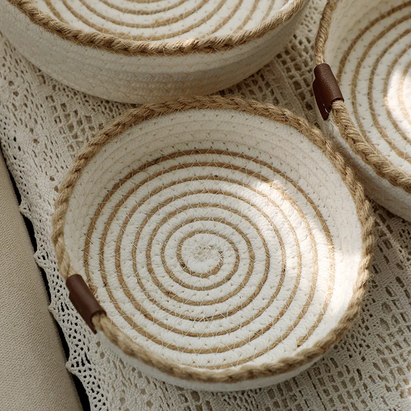 Collapsible small woven Storage Basket Foldable Handmade Cotton Rope Storage Basket Desktop Clutter box