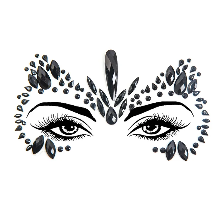 Hisenlee Black Rhinestone Face Jewels Tattoo Body Stickers Crystal Tears Gem Stones Self-Adhesive Temporary Stickers