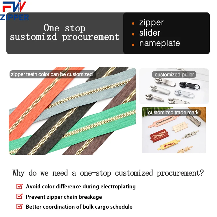 Superior Quality NO 3 5 7 8 10 Paste Gold Teeth Metal Resin Zipper By the Yard for Bags Handbags