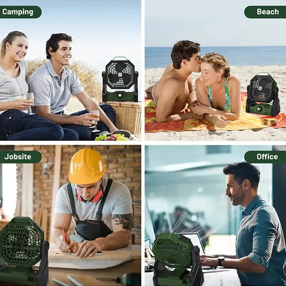 Portable Camping Lights Lantern with Fan Outdoor Rechargeable Camping Fan Worklight