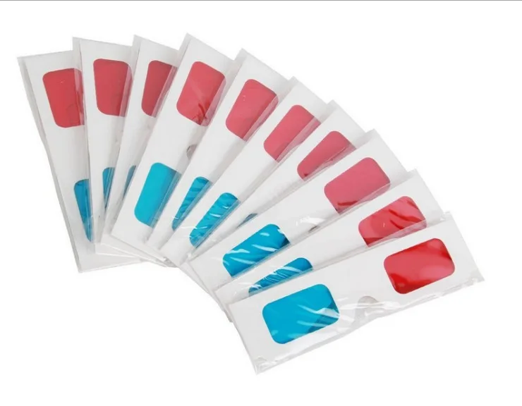 Foldable White Frame Anaglyph Cardboard 3D Paper Glasses Red blue and Cyan Lens for Movies