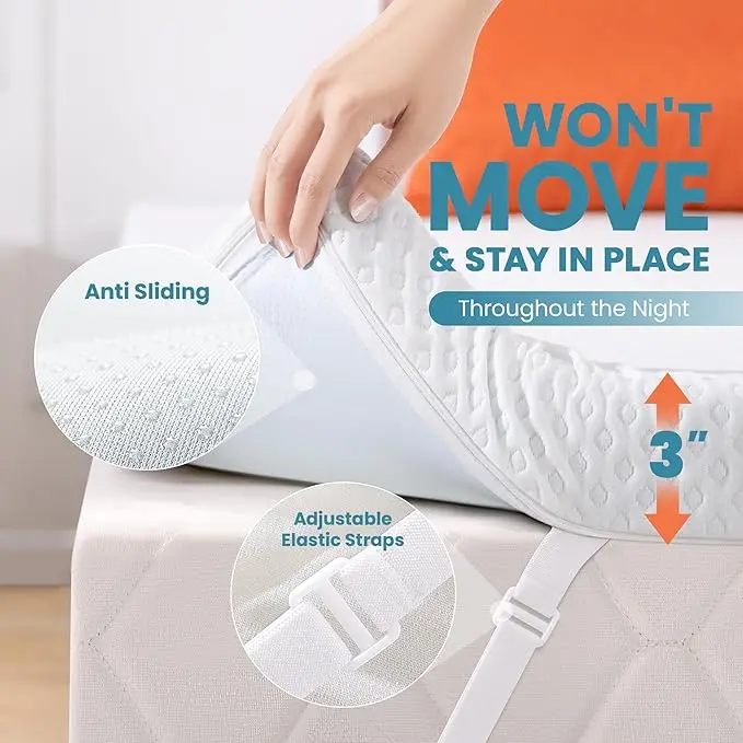 Queen/King Size Cooling Gel Memory Foam Mattress Topper Soft  Bed Topper Mattress pad with Zipper