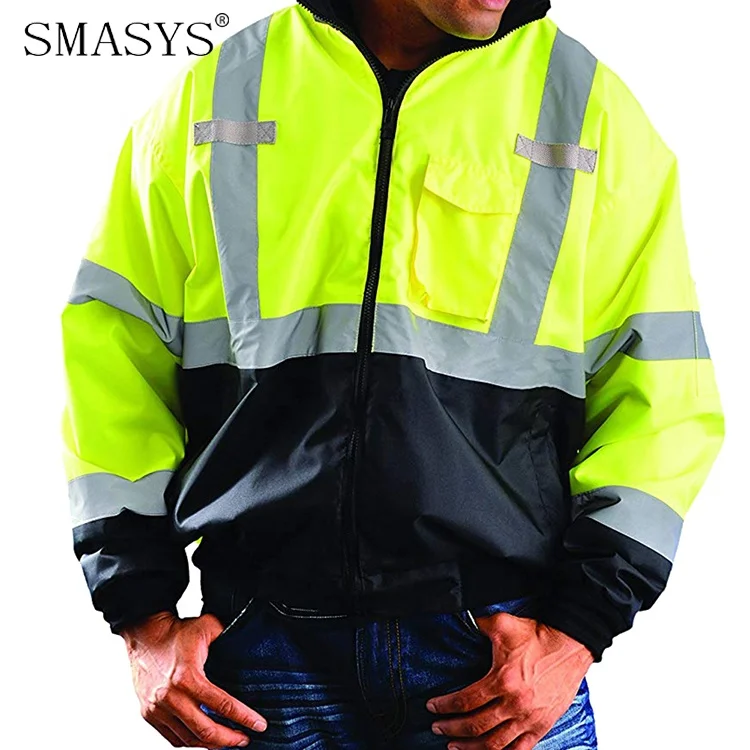 SMASYS Customized Fleece Lining Winter High Visibility Reflective Bomber Workwear Safety Jackets